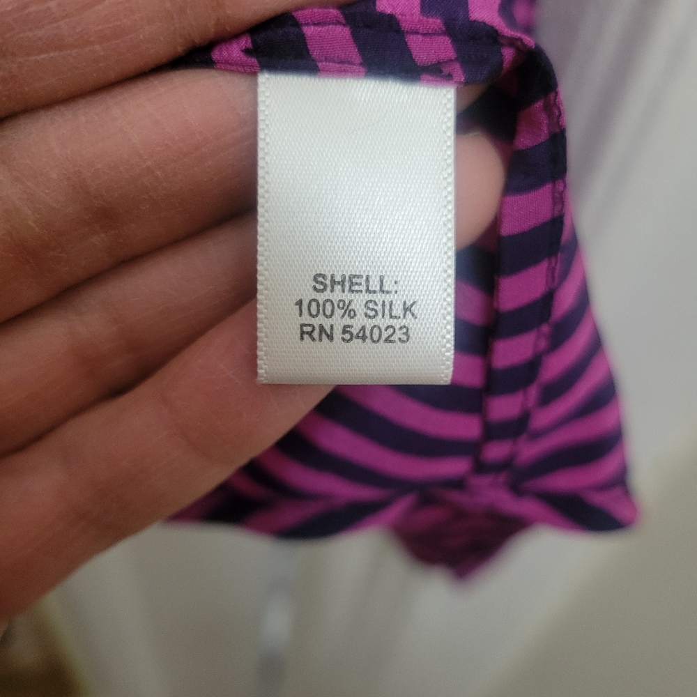 Banana Republic 100% Silk Striped Top Magenta &‎ Navy Corporate  Preppy Nautical - Picture 6 of 8